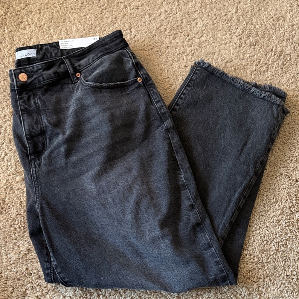 NWT Loft The Straight Crop High Rise Curvy Fit Jeans, Size 32 / 14